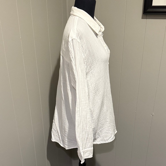 B22 Quince Women's Large Organic White Button-Down Shirt Preppy Casual - Picture 3 of 7
